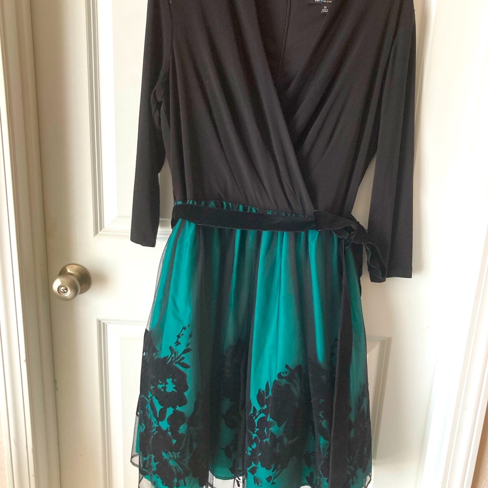 Black/Green Party Dress, Be by CHETTA Velvet/Net overlay Taffeta underneath.